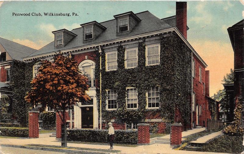 Wilkinsburg Pennsylvania~Penwood Club~Man on Sidewalk Looks at Camera~1915 Pc