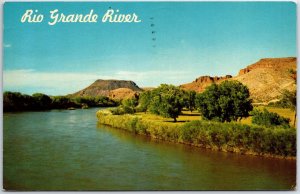 VINTAGE POSTCARD THE RIO GRANDE RIVER POSTED AT EL PASO TEXAS 1966