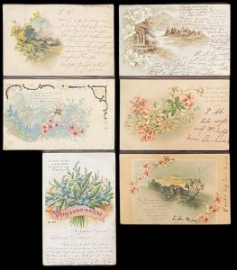 Lot 6 antique 1900 chromo litho greetings postcards floral motifs Switzerland 