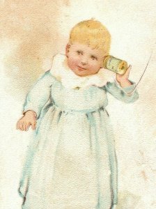 1870's Lovely J & P Coats Thread Cute Infant Telephone Victorian Trade Card P10