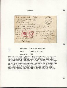 1919, AEF in BEF: APO S.106, Brussels, Belgium to Berkeley, CA (M3709)