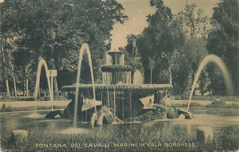 Postcard Italy Fontana dei cavalli marini in villa borghese fountain park garden