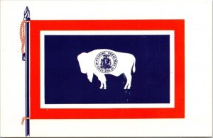 Wyoming State Flag Mrs AC Keyes Casper Great Seal Historical Vintage Postcard