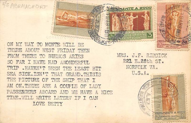 SS  Mormacfort Real Photo Moore McCormack Line Ship 