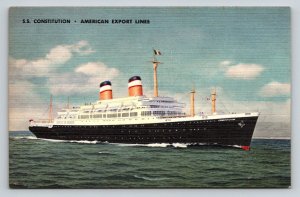 Vintage S.S. Constitution American Export Lines Postcard Linen Style Ocean Liner