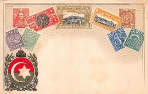 CRETE STAMPS FLAGS EMBOSSED POSTCARD (c. 1908)