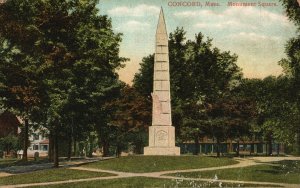 Vintage Postcard Monument Square Landmark Concord Massachusetts Mason Bros Pub.