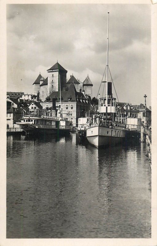 Switzerland navigation & sailing topic postcard Annecy castle cruise ship