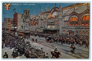 c1910 I Will Coliseum at Night Chicago Illinois IL Antique Unposted Postcard