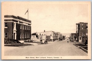 Postcard New Liskeard Ontario c1938 Main Street Gas Station Timiskaming District