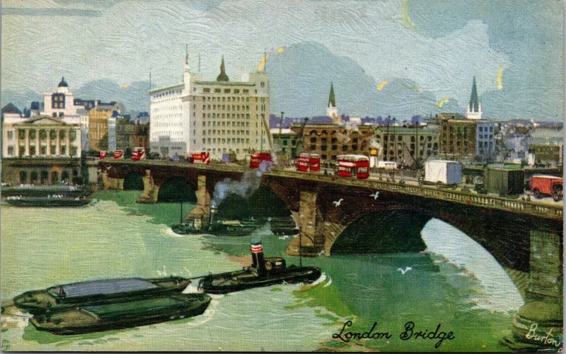 Vtg London Bridge From Original Painting By Burton Oilette 3640 Tucks Postcard