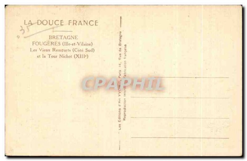 Old Postcard La Douce France Bretagne Fougeres (Ille et Vilaine) Les Vieux Re...