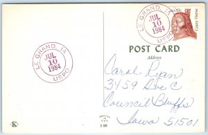 1984 Le Grand, IA Purple USPO Postal Office Cancel Postcard Iowa History A266