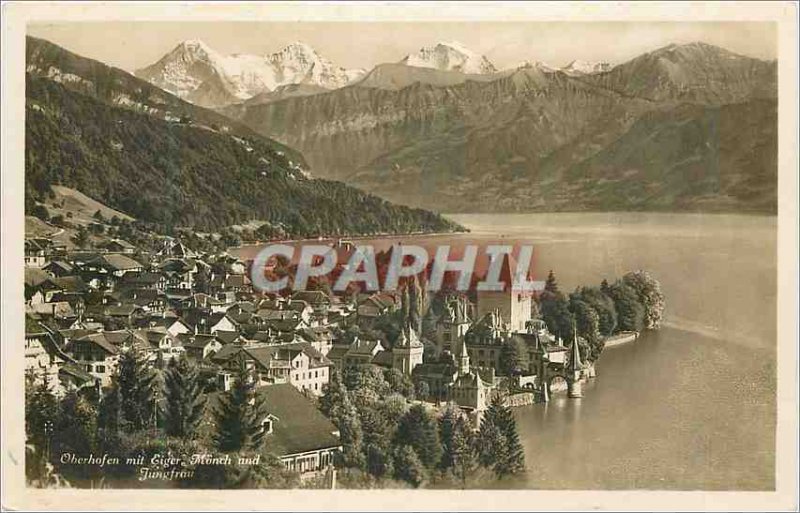 Old Postcard Oberhofen mit Eiger Monch und Jungfrau