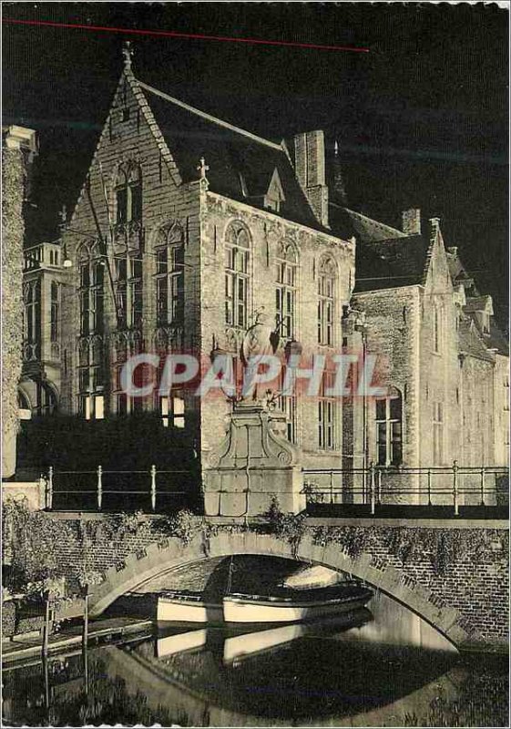 Postcard Modern Bruges Bridge Illumination St John Nepomuk