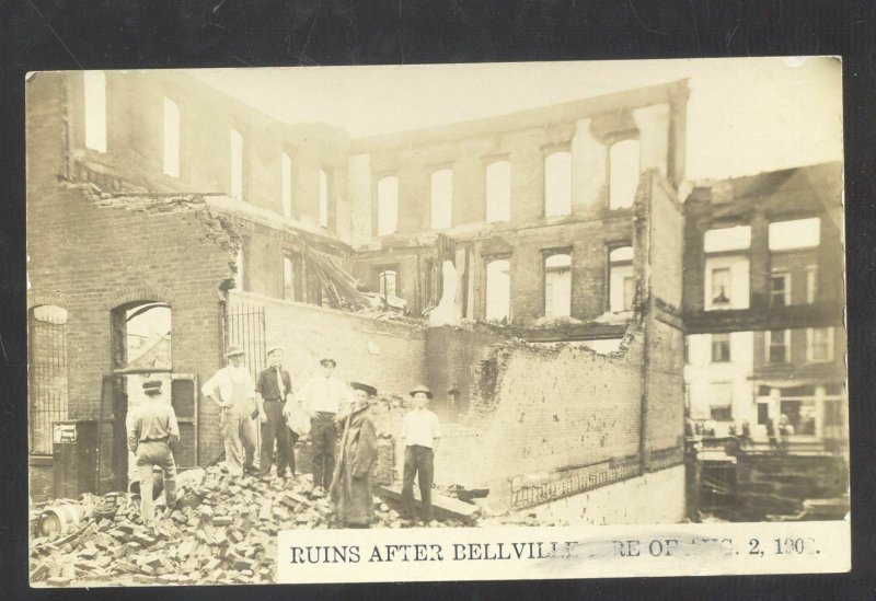 RPPC BELLVILLE ILLINOIS RUINS AFTER FIRE DISASTER VINTAGE REAL PHOTO POSTCARD
