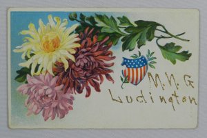 Beautiful Detailed Colorful Flowers with United States Shield - Vintage Postcard