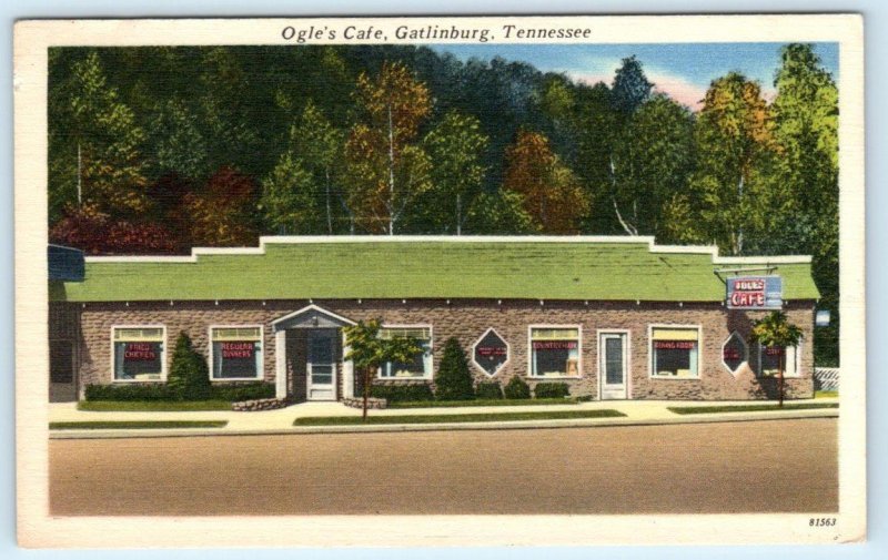 GATLINBURG, Tennessee TN ~ Luther OGLE'S CAFE c1940s Linen Roadside Postcard