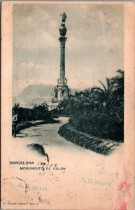 Spain Barcelona Monumento De Colon Vintage Postcard C111