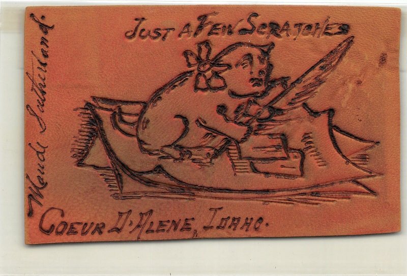 G17/ Coeur d'Alene Idaho Postcard Leather c1910 Cat Scratches 