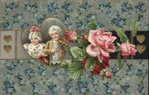 Winsch Valentine Art Nouveau Victorian Little Boy and Girl c1910 Postcard