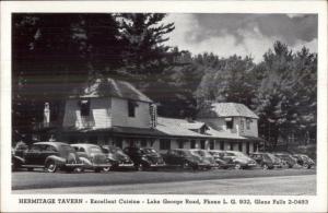 Glens Falls NY Hermitage Tavern Lake George Road OLD CARS Postcard