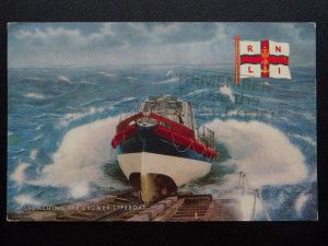 Shipping R.N.L.I. LAUNCHING THE CROMER LIFEBOAT c1970's Postcard by J. Salmon