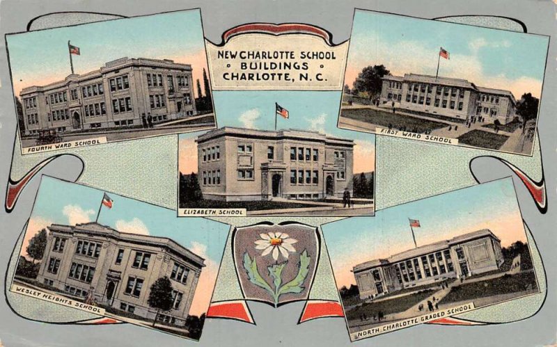 Charlotte North Carolina New School Buildings Multiview Vintage Postcard AA66348