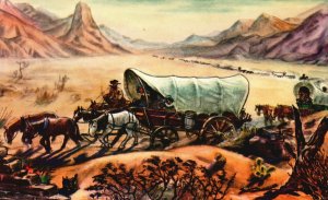 Covered Wagon Panorama Ghost Town Knott's Berry Farm Buena Park Vintage Postcard