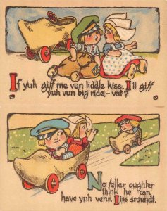 2~Postcards  DUTCH CHILDREN  Boy & Girl~Clog Car  VINTAGE Comic Greetings