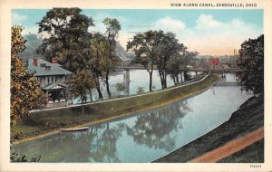 Zanesville Ohio View along Canal Vintage Postcard JH230346