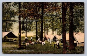 J87/ Tuscarawas Ohio Postcard c1910 Camping Along the River Tents  1260