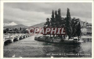 Old Postcard Geneva J.J Ile Rousseau and the password-White