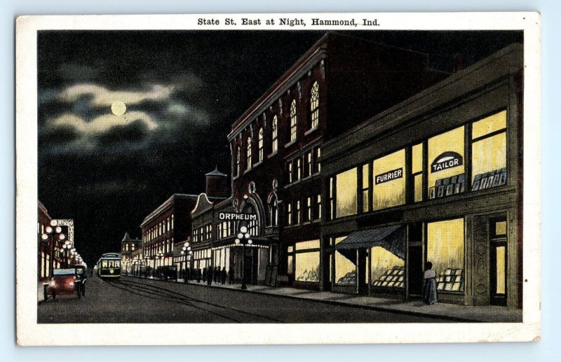 State Street St View East At Night Hammond IN Indiana Signs Postcard (DO20)