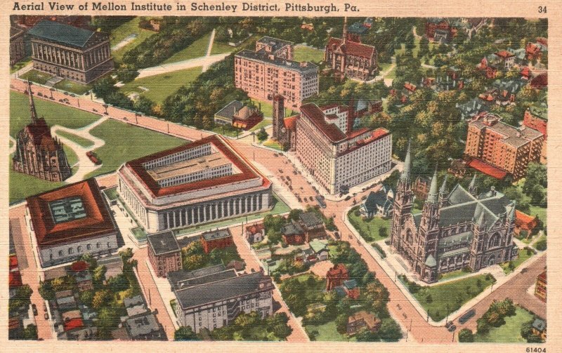 Vintage Postcard 1930's Mellon Institute In Schenley District Pittsburgh PA