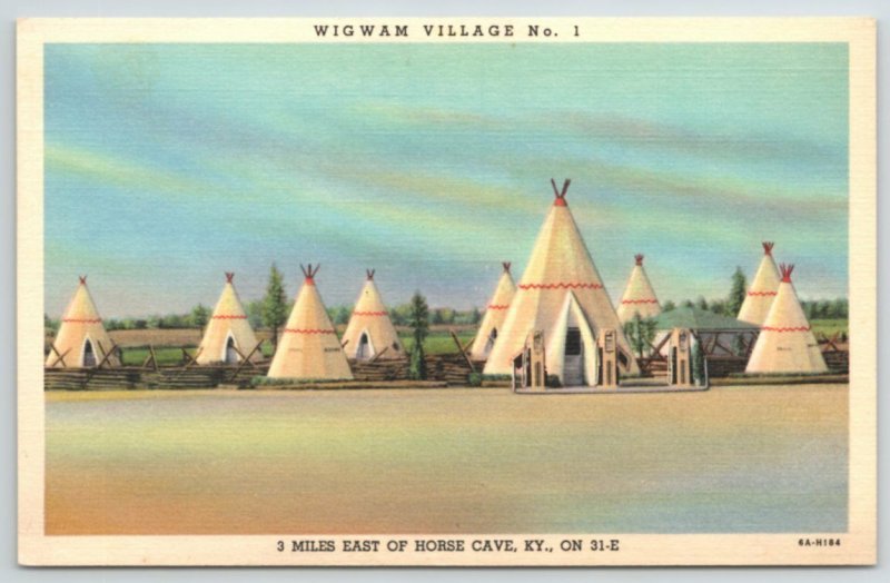  Kentucky Horse Cave Wigwam #1 Motel Gas Station 1936 Curt Teich Postcard