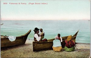 Puget Sound WA Fisherman and Family Indigenous People Unused Selige Postcard H31