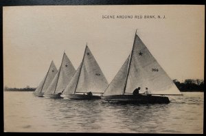Vintage Postcard 1930's Sail Boats, Navesink River, Red Bank, New Jersey (NJ)
