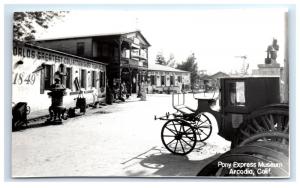 Postcard Pony Express Museum, Arcadia, CA RPPC old horse carriage D16