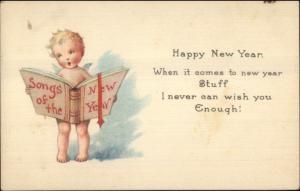 New Year - Little Cherub Boy Singing From Songbook c1915 Gibson Postcard
