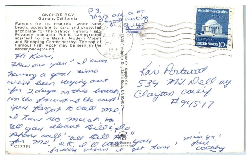 1978 Anchor Bay, Gualala, CA Postcard