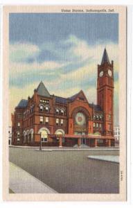 Union Train Depot Indianapolis Indiana linen postcard