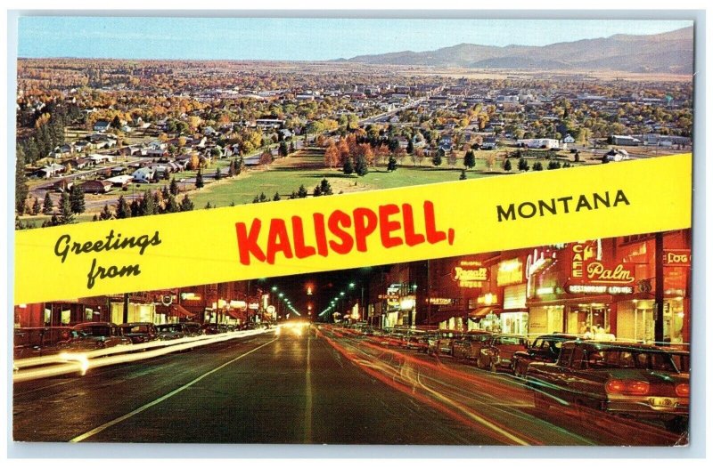 1960 Birds Eye View Gateway City Greetings Kalispell Multi-View Montana Postcard