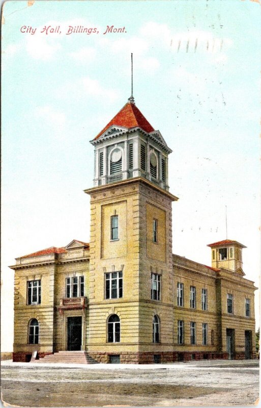 City Hall Billings Montana Postcard 1909