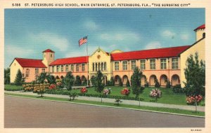 Vintage Postcard High School Main Entrance Sunshine City St. Petersburg Florida