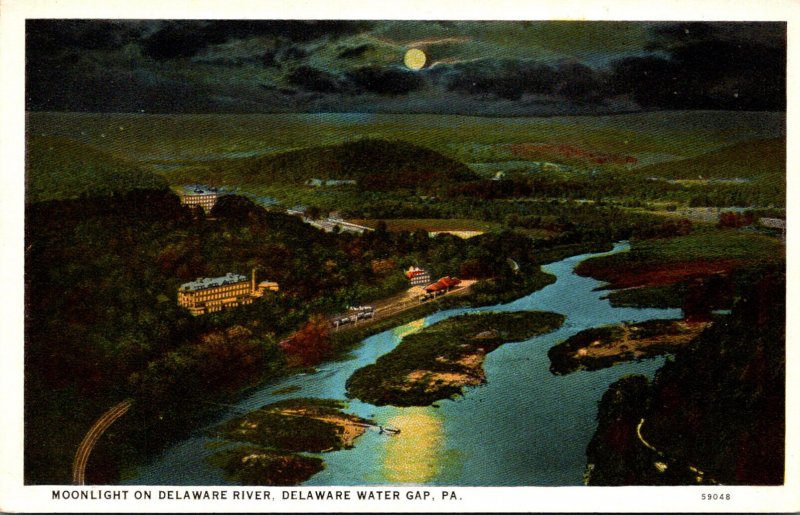 Pennsylvania Delaware Water Gap Moonlight On Delaware River Curteich