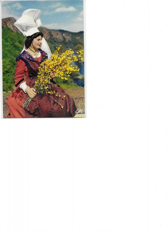 Lady with typical Normandy cap.Flowers Modern French photo postcard