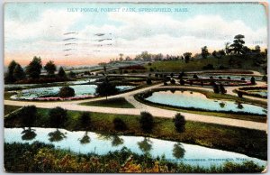 VINTAGE POSTCARD THE LILY PONDS AT FOREST PARK IN SPRINGFIELD MASSACHUSETTS 1909