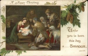 Christmas Nativity Mary Baby Jesus Bible Verse c1910 Vintage Postcard