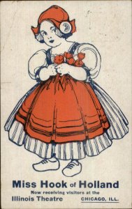 Chicago Theatre Miss Hook of Holland Dutch Girl Illinois Theatre Postcard c1910